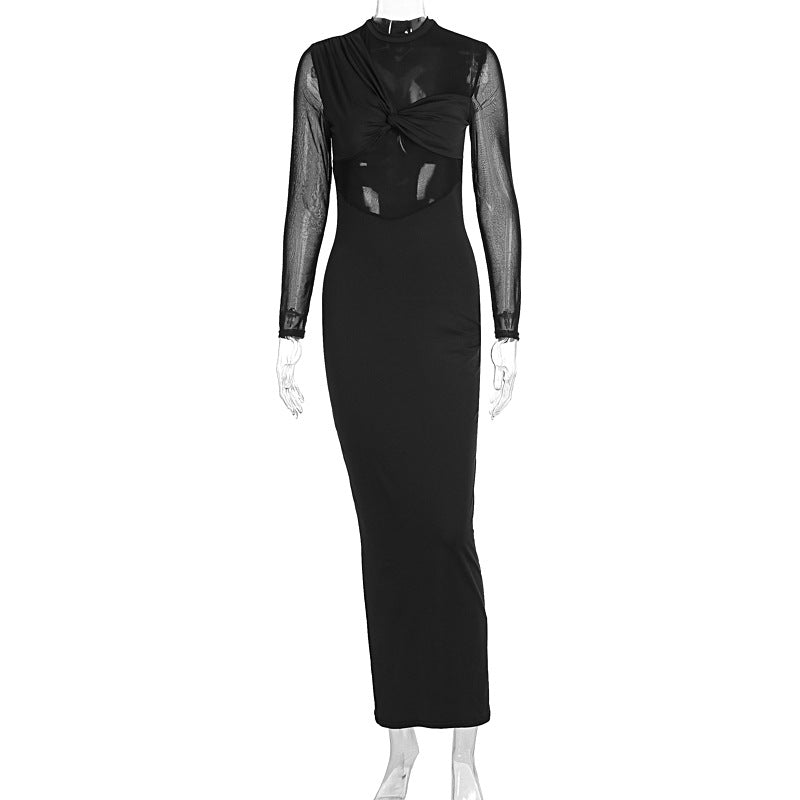 Sexy slim fit long sleeved hollow dress