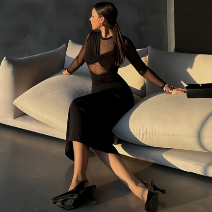 Sexy slim fit long sleeved hollow dress