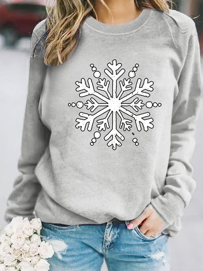 Snowflake print round neck hoodie for women