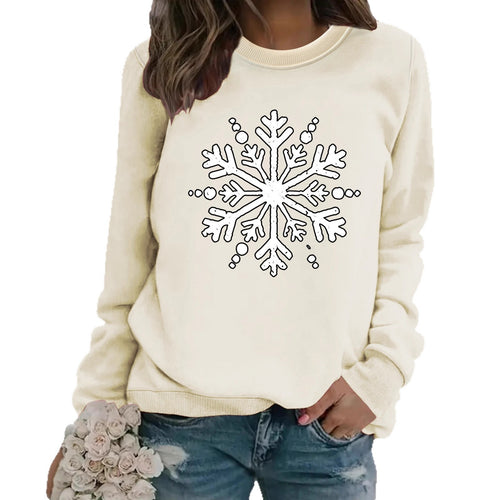 Snowflake print round neck hoodie for women