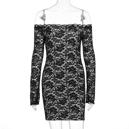 Retro pure desire sexy slim fit off shoulder flared sleeve hip hugging short skirt