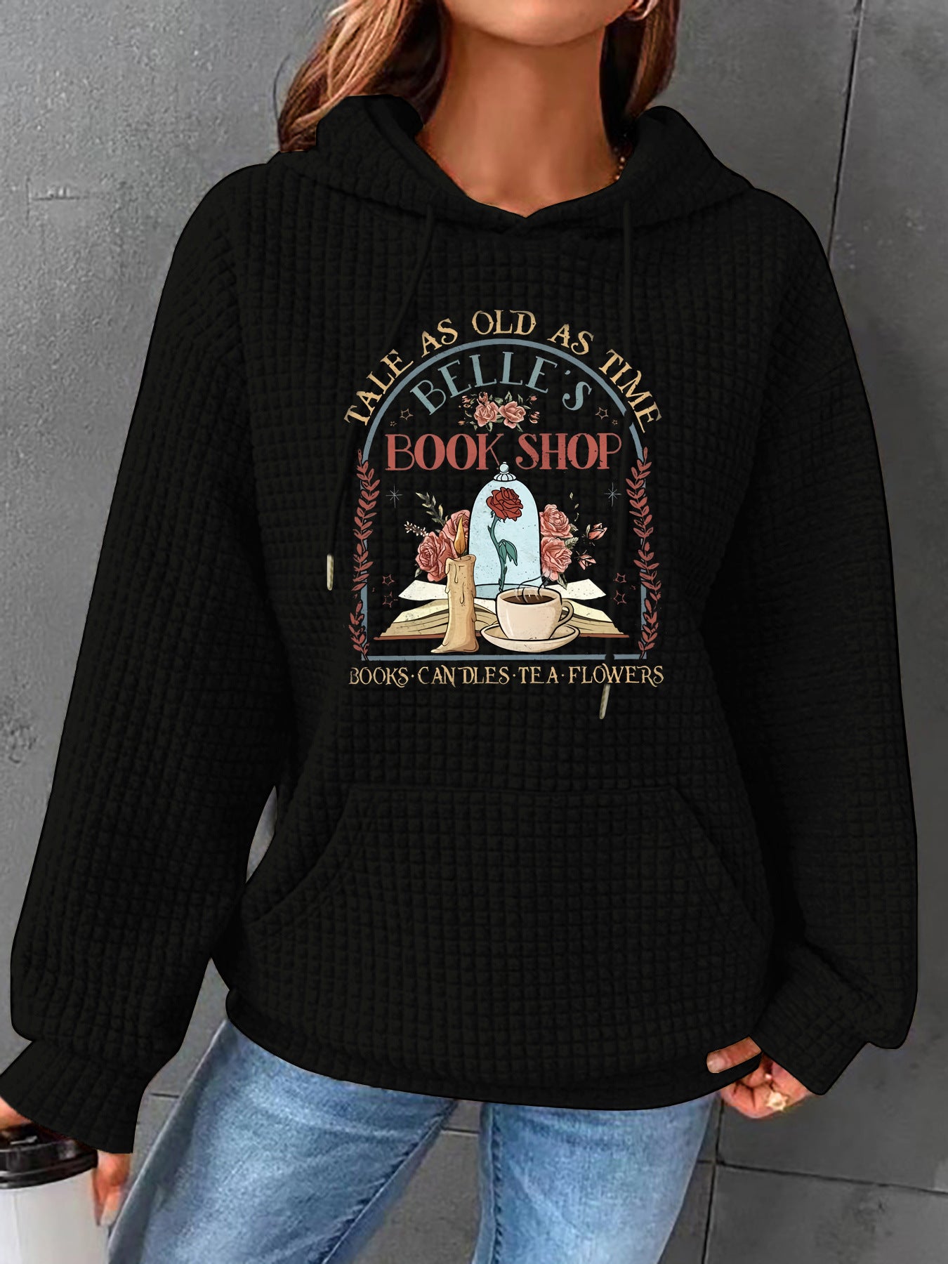 Waffle kangaroo pocket hooded long sleeved shirt