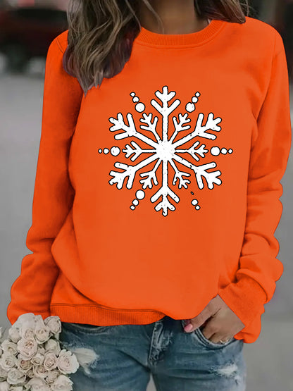 Snowflake print round neck hoodie for women