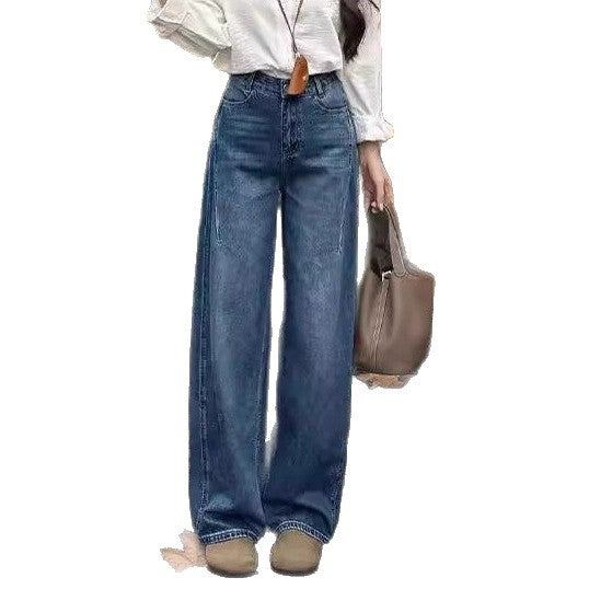 Vintage Washed Knife-Edge Jeans Women High Waist Slimming Loose Wide Leg Pants Casual Trousers Versatile