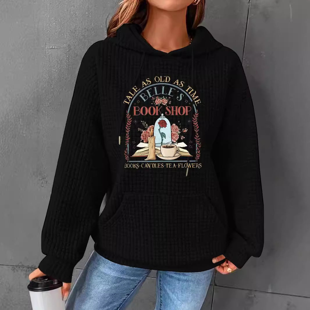 Waffle kangaroo pocket hooded long sleeved shirt