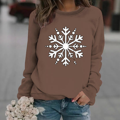 Snowflake print round neck hoodie for women