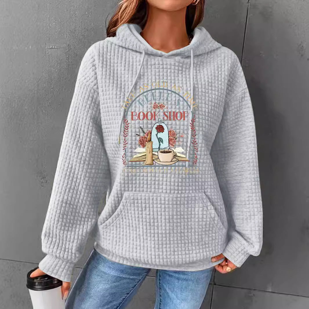 Waffle kangaroo pocket hooded long sleeved shirt