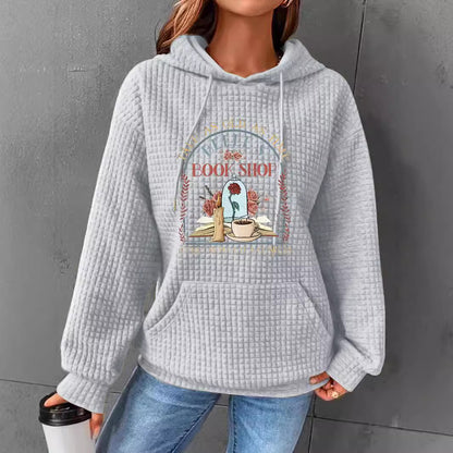 Waffle kangaroo pocket hooded long sleeved shirt