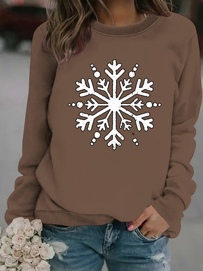 Snowflake print round neck hoodie for women