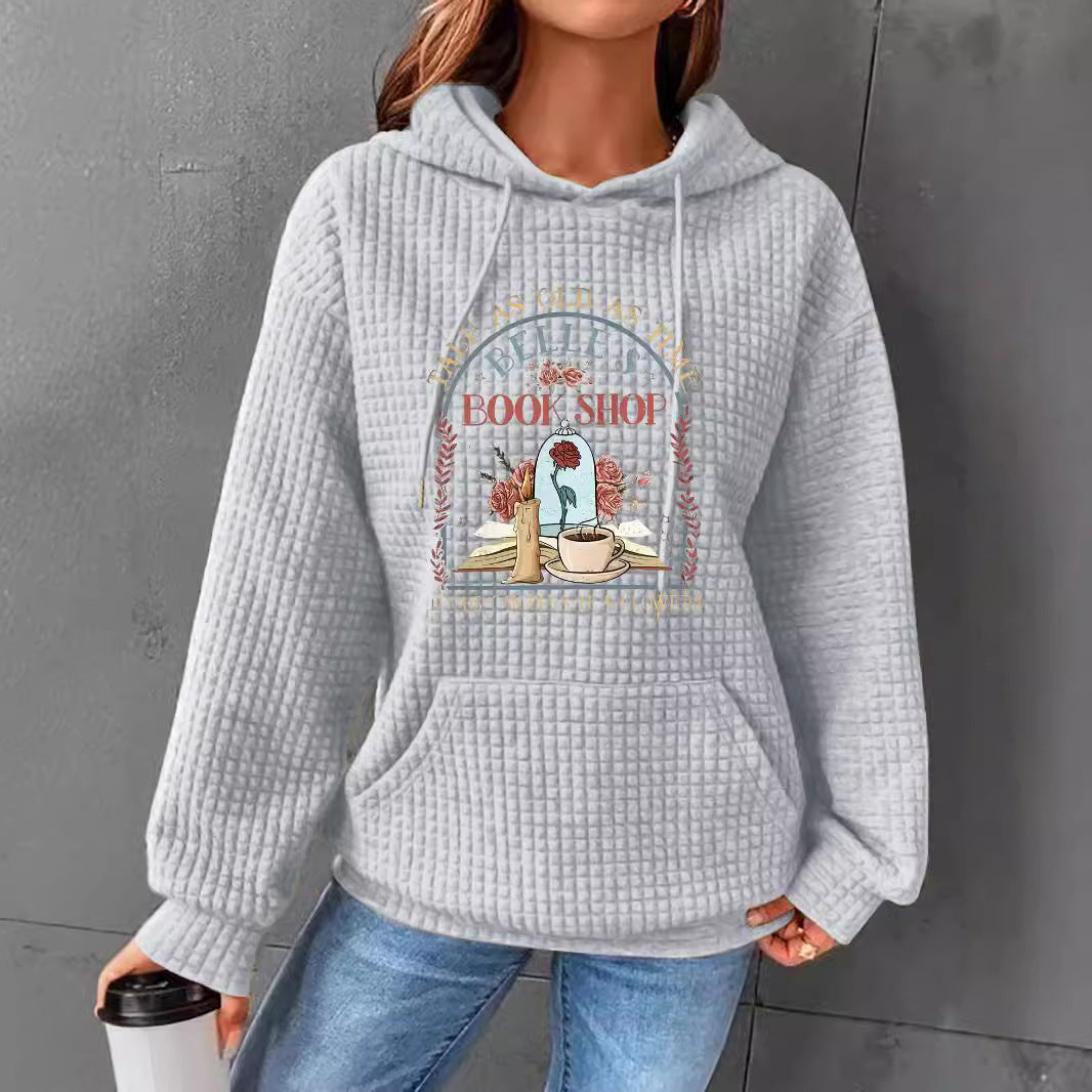 Waffle kangaroo pocket hooded long sleeved shirt