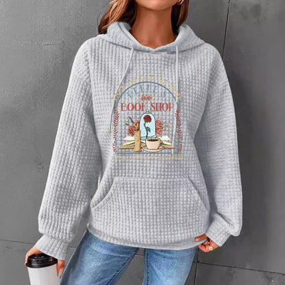 Waffle kangaroo pocket hooded long sleeved shirt